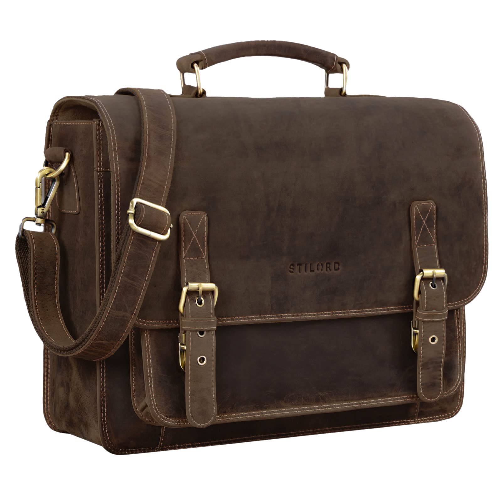 STILORD “James” Borsa ventiquattrore uomo donna in pelle Cartella lavoro ufficio con tracolla Portadocumenti vintage per PC 14 pollici Colore:nero