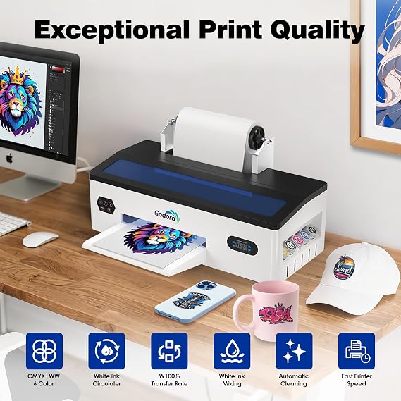 DTF Printer with L1800 Printhead, Includes DTF Laptop and Curing Oven, White Ink Circulation System, Complete Printing Consumables for T-Shirt Transfer Printing