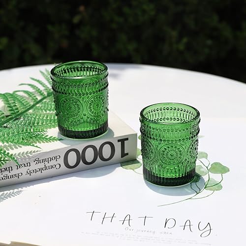 Miniatura 6 de VOHO Juego de 12 portavelas votivas de cristal verde para decoración de mesa de centro de mesa, portavelas votivas a granel para cumpleaños (2.1 x