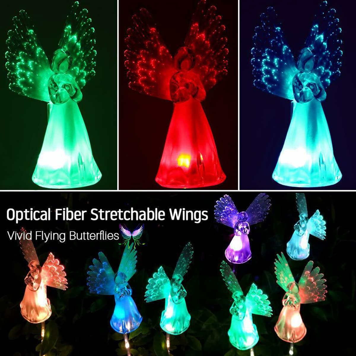 Shaojian 2Pack 1.2V600MAH Solar Angel Garden Stake Light with Luminous Wings - Image 4