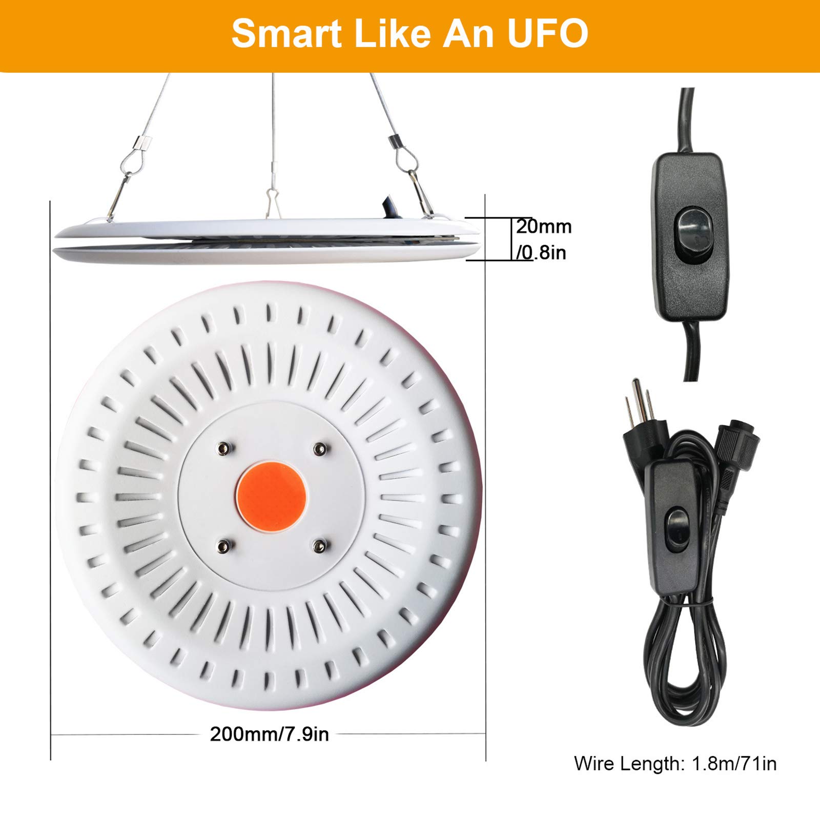 UFO LED Grow Light Impermeable 50W Luz de cultivo de plantas de espectro completo Lámpara de cultivo inteligente y silenciosa para plantas de flores Semillas Invernaderos hidropónicos Tienda de cult