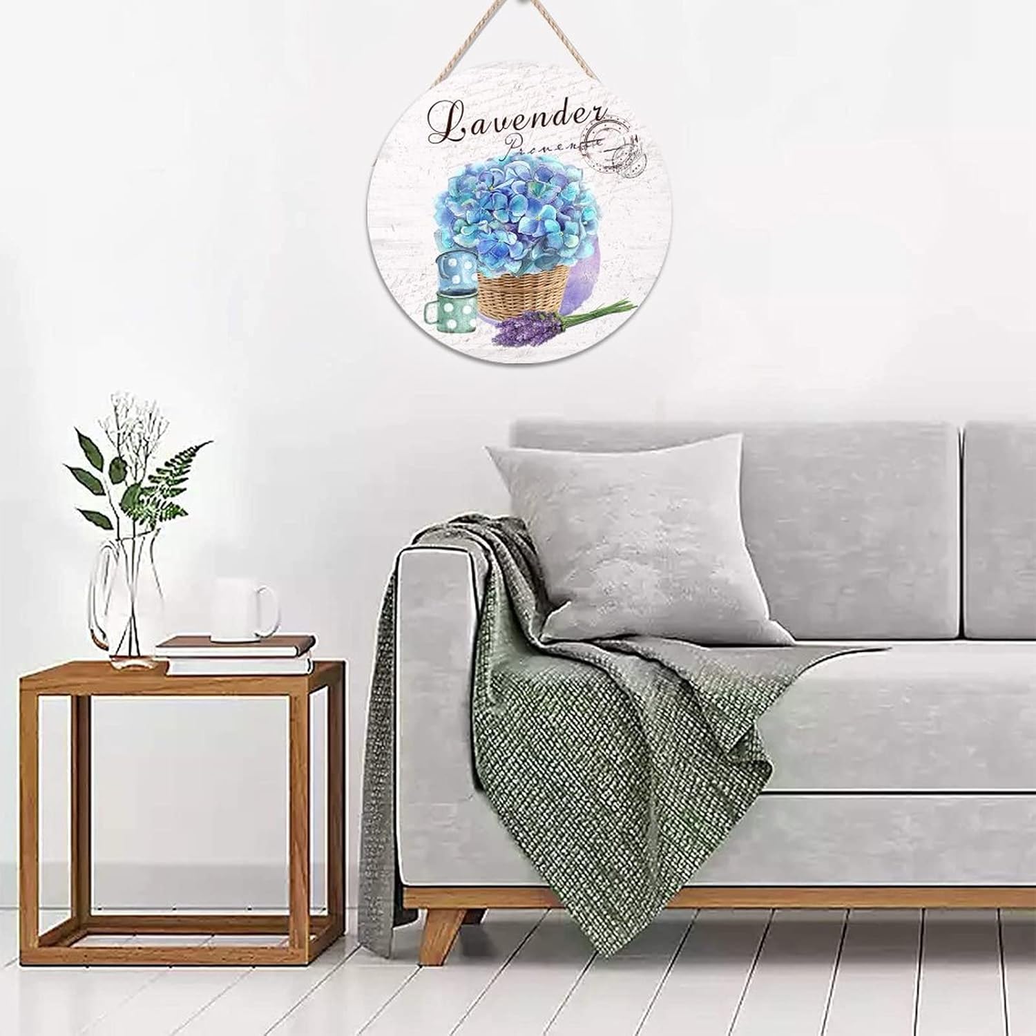 Custom Calligraphy Wall Door Hanging Sign, Lavender Wood Door Sign, Vintage 16x16in Round Door Hanger Sign Farmhouse Front Porch Decor Housewarming Gifts