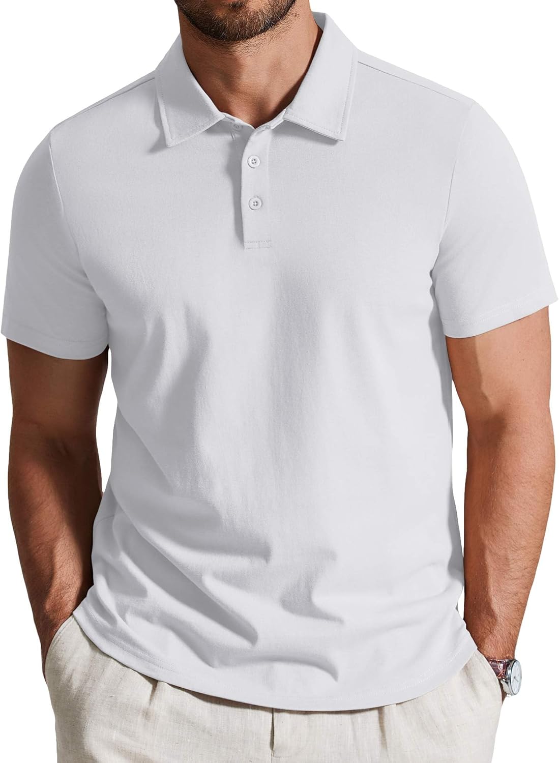 COOFANDY Mens Cotton Polo Shirt Short Sleeve Golf Shirts 3 Buttons Casual Work T Shirts