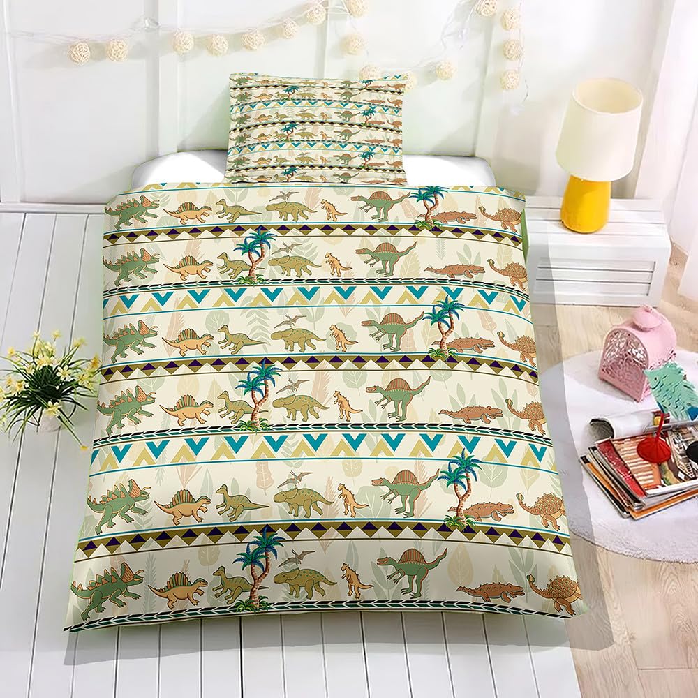 ENEN Housse de Couette Enfant, Parure de Lit Enfant + 1/2 Taie d'oreiller, Motif de Dessin Animé 3D, Polyester, Housse Couette Ado Garçon Fille (Dinosaure,220x260cm+65x65cm)