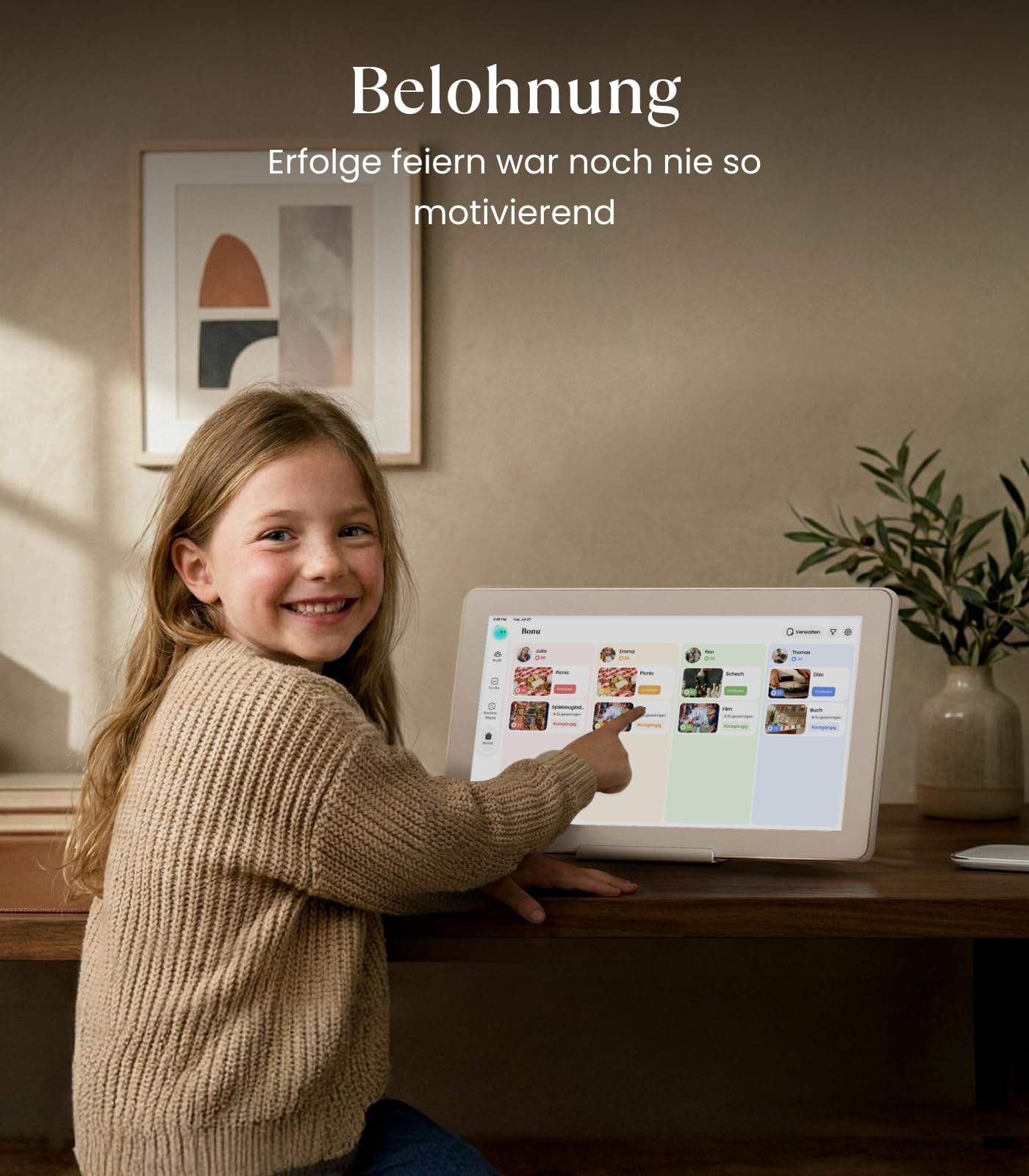 Cozyla Calendar Plus 2, 15,6 Zoll Digitaler Kalender – Kein Abo, Digitaler Familienplaner mit Touchscreen, Echtzeit Kalender-Sync, Aufgaben- & Belohnungssystem, Essensplaner, mit Tischständer