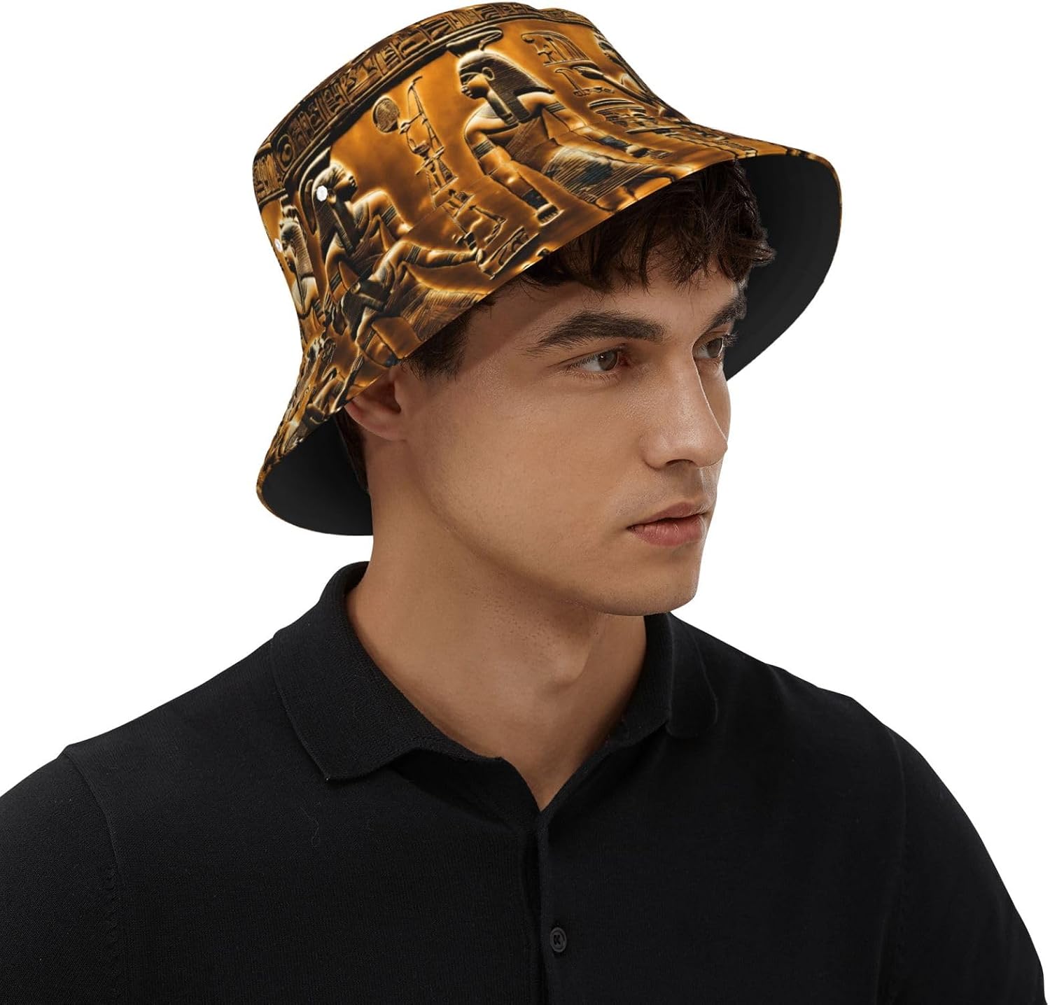 Native American Print Sun Hat Outdoor Fisherman Cap Summer Bucket Hat Beach for Men Women Black