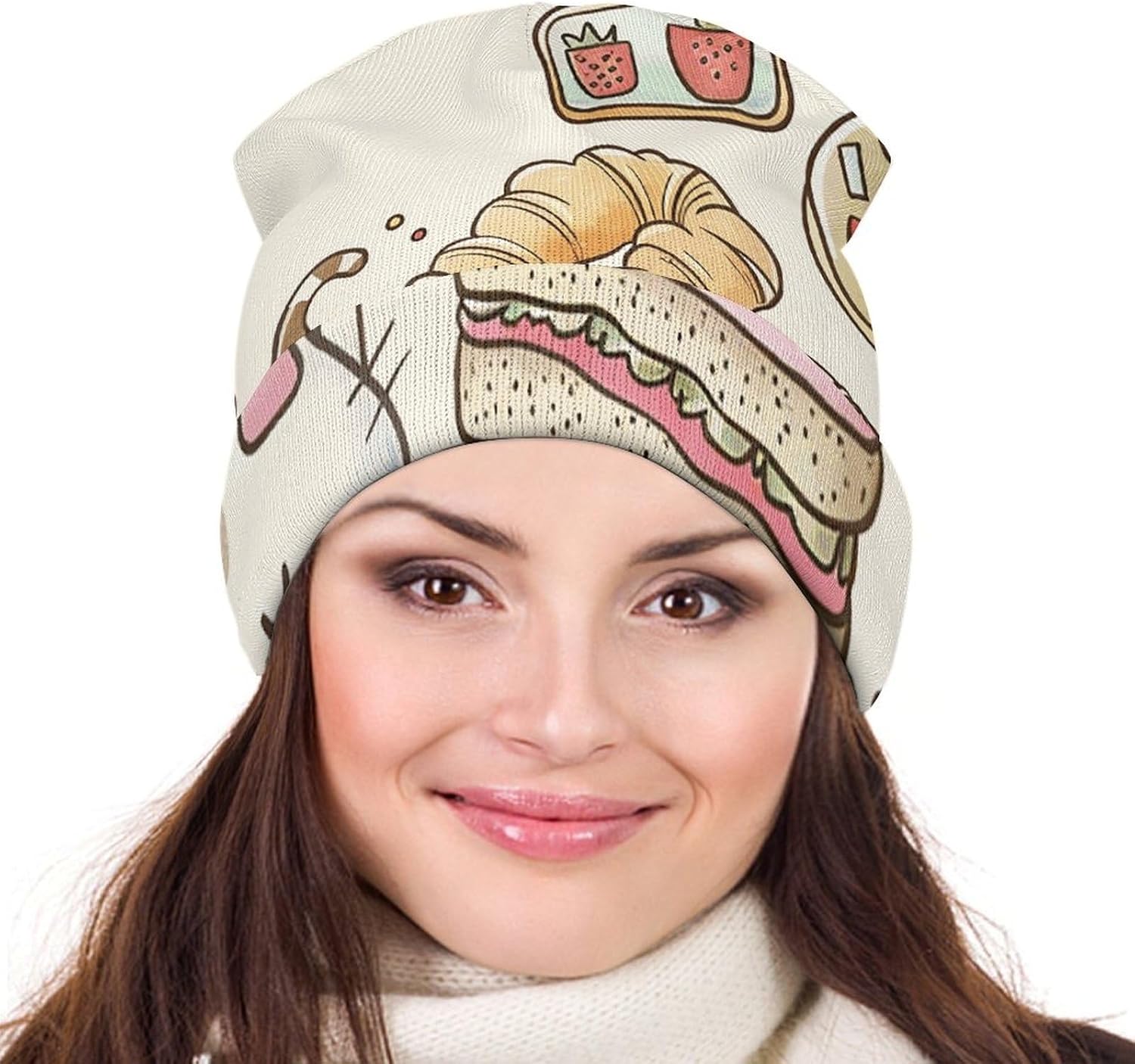 Wide Brim Beanie Hat, Various Pastry Patterns Printed Beanie Hat,Women Soft Stretch Ski Hat,Universal Knitted Hat