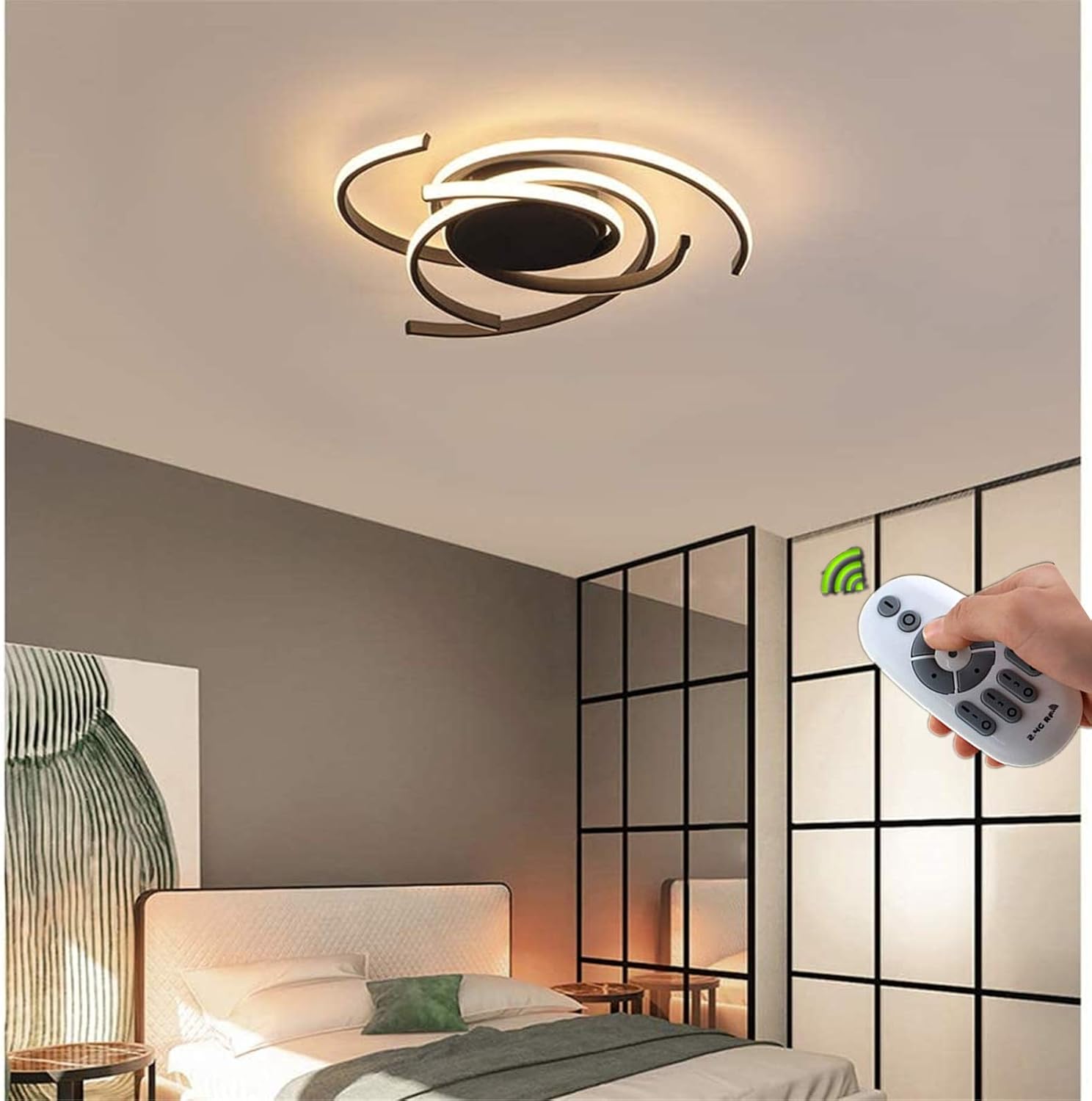 BINB LED Ceiling Light,Dimmable Dining Room Bedroom Fixtures ,Remote Control Changing Color Ceiling Lamps, Modern Living Room Flush Mount Acrylic Chic Chandelier Lighting, 22" (Black)