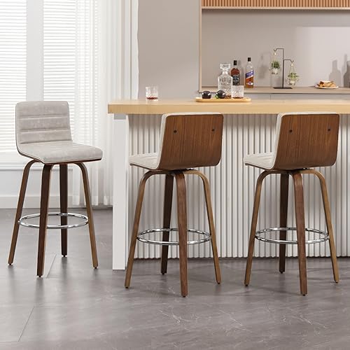 Miniatura 21 de Bekrvio Juego de 2 Taburetes de Bar Giratorios con Respaldos, Taburete de Bar Tapizado de Cuero PU de 29 Pulgadas de Altura, Respaldo en Forma de L,