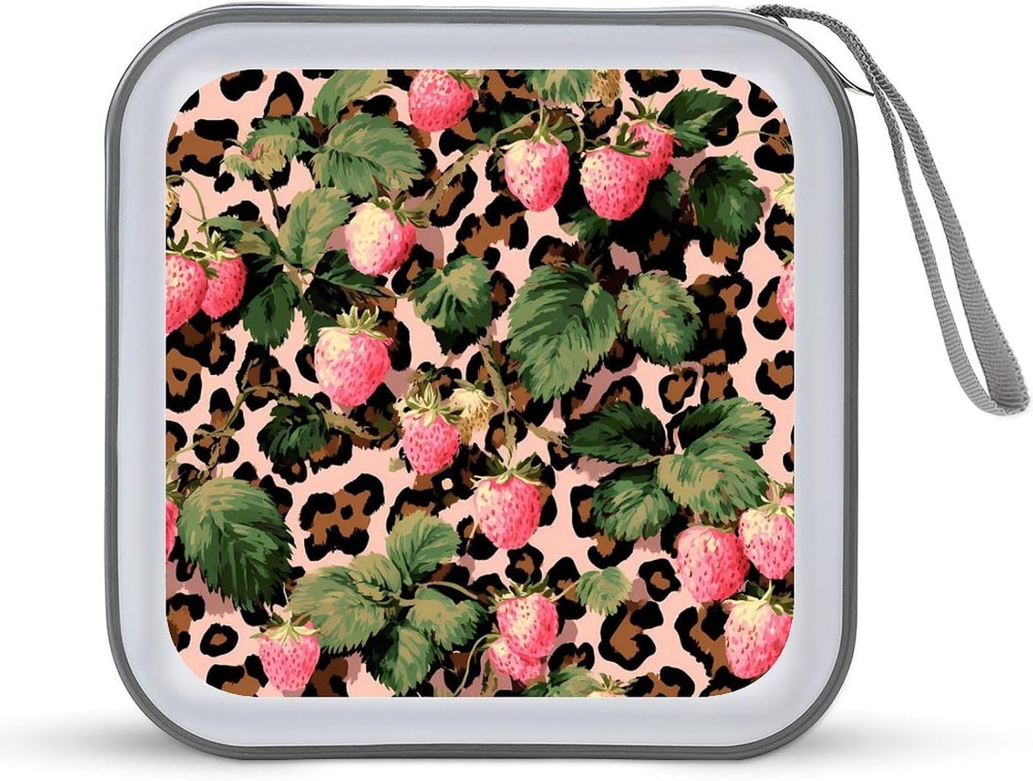 Leopard Print Strawberries Leaves CD Case DVD Storage Holder Binder 40 Capacity