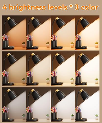 Miniatura 3 de Lámpara de escritorio con 2 puertos de carga USB, lámpara de escritorio para dormitorio universitario esencial para niñas, cargador USB pequeñas