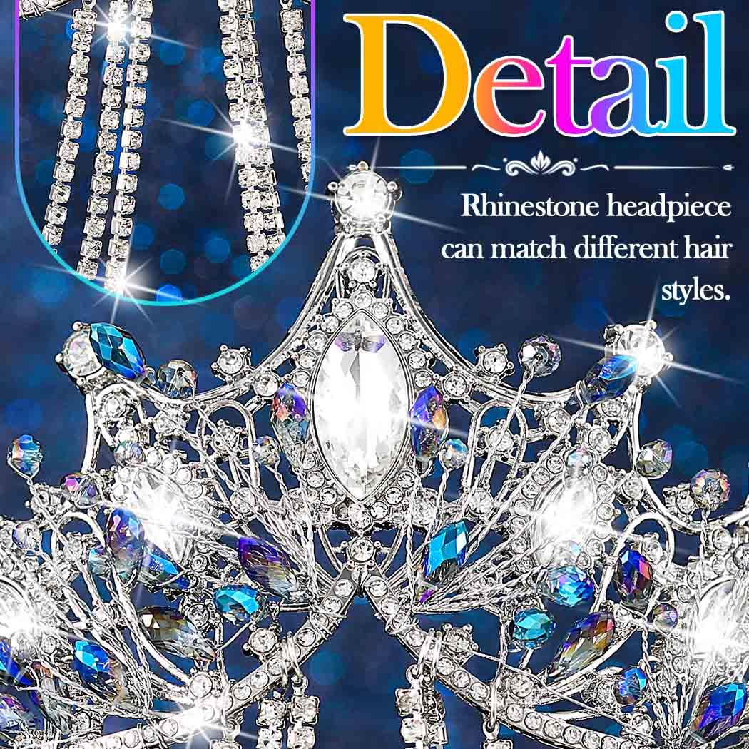 Kilshye Blue Rhinestone Wedding Tiaras and Crowns Silver Crystal Bridal Headband Prom Hair Accessories for Women - Image 4