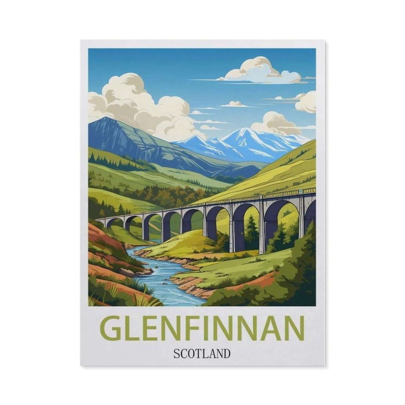 Beayodkp （50 X 60 Cm/19.68 X 23.62 Inches） 5D Diamond Painting，Glenfinnan Scotland Vintage Travel Poster，Diamond Embroidery Cross Stitch-Ce99