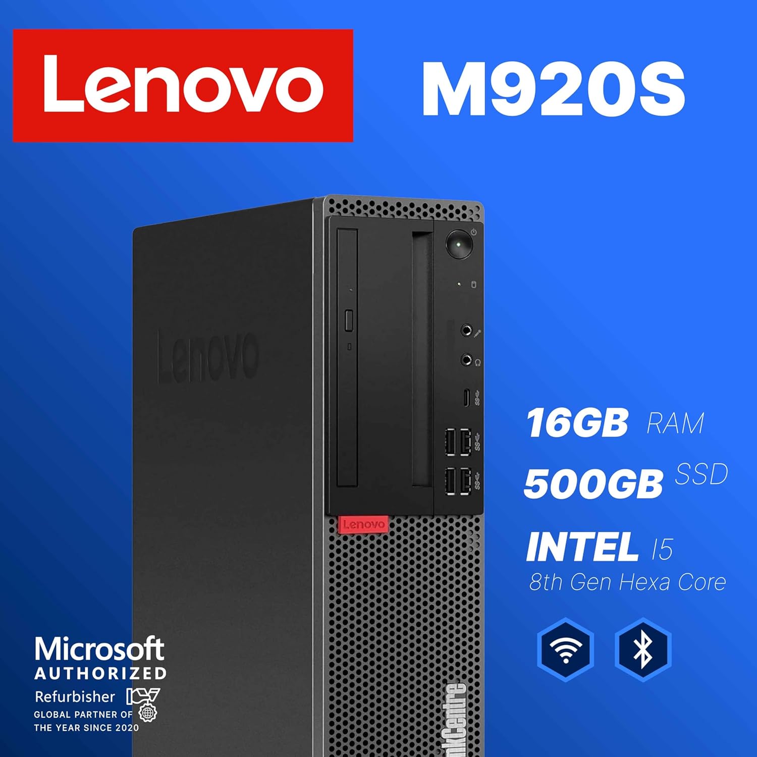 Lenovo M920S Windows 11 Desktop Computer | 16GB RAM + 500GB SSD | Intel i5 | 16GB RAM + 500GB SSD | WiFi 6 AX200 + BT | RGB Keyboard/Mouse + Speakers | Webcam | Mousepad | Home or Office PC (Renewed)