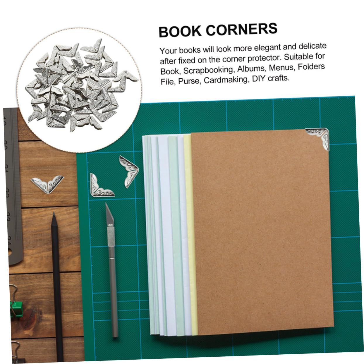 HAPINARY Metal Sturdy Book Corners Notebook Page Covers 14mm Edges Protectors Decorative Book Decor Supply Idea