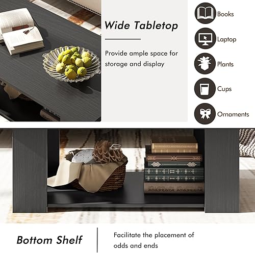 Miniatura 6 de Tangkula Mesa auxiliar de 2 niveles, moderna mesa de cóctel rectangular con 5 patas de soporte, muebles de sala de estar con acento de madera, mesa