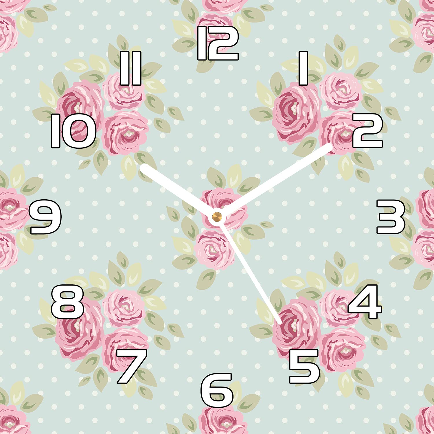 Horloge en verre de sécurité 30x30 cm avec impression HD de roses au style shabby