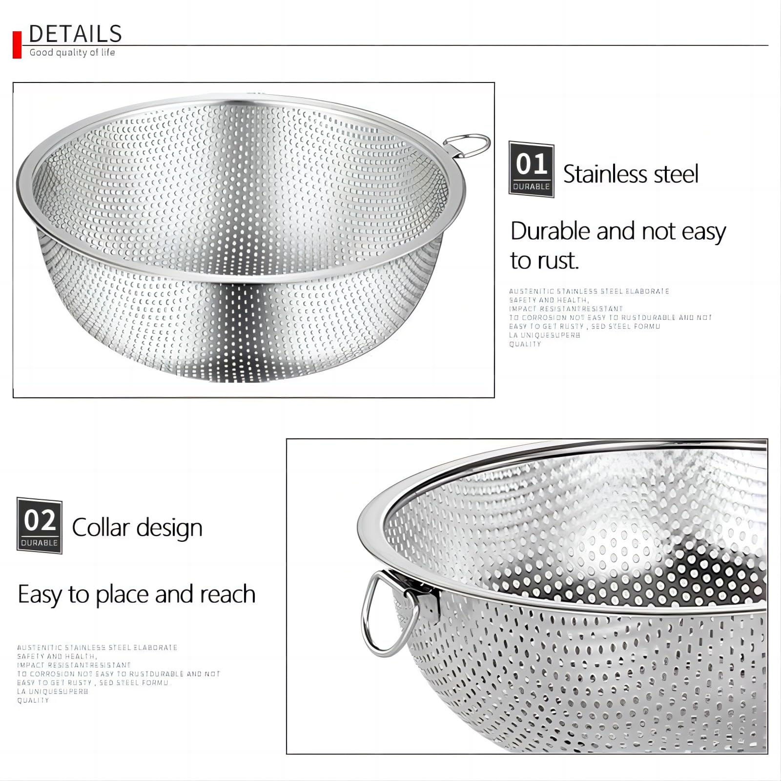 Colador de acero inoxidable y colador de malla fina para cocina, colador de pasta y arroz de 7.7 pulgadas, tamiz de metal pequeño, cuenco de lavado, escurridor de ollas, tamiz para 6