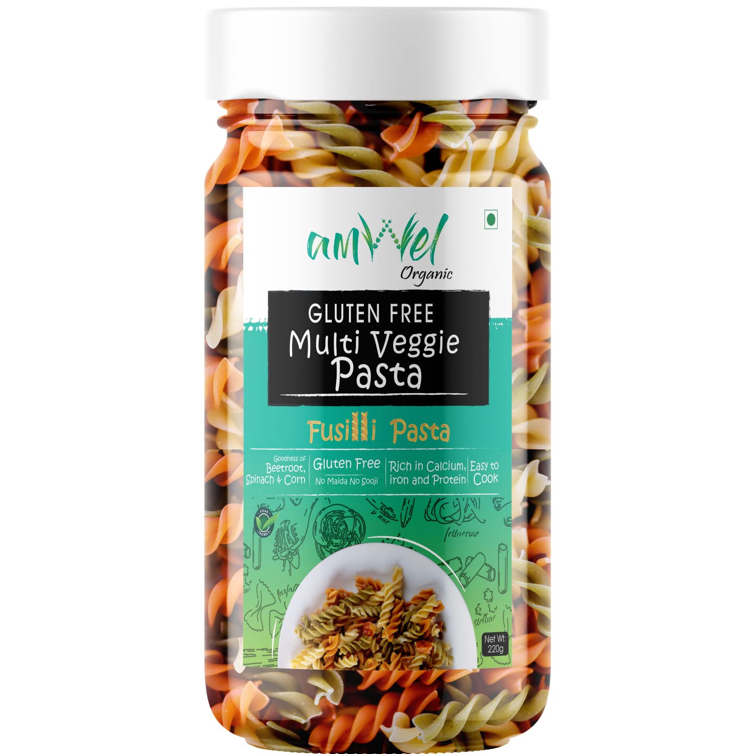 Amwel Organic Gluten Free & Multigrain Multi Veggie Pasta | Gourmet Instant Pasta | Fusilli Pasta | No Maida No Sooji | Beetroot, Spinach & Corn | Rich in Iron & Calcium | 220g (B0BMQPM2JK) Amazon Price History, Amazon Price Tracker