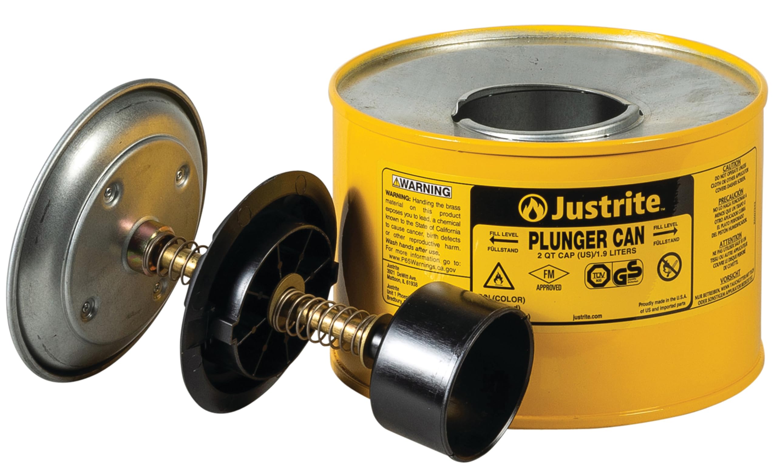 Justrite 10218 Container, Plunger Steel, 2 L