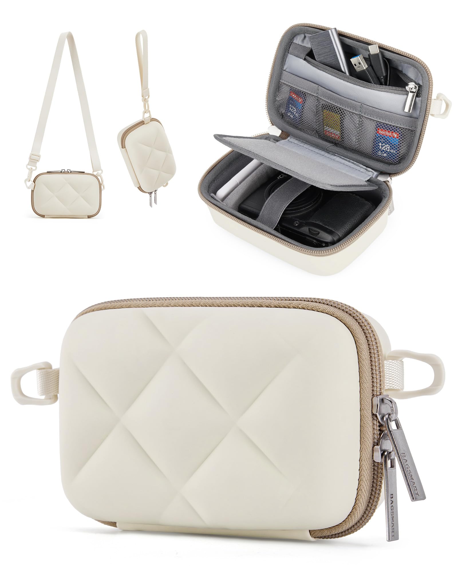 Digital Camera Case, Protective & Lightweight Camera Case with 2 Carrying Ways, Waterproof & Shockproof Small Camera Bag for Canon PowerShot G7X Mark II/III/Sony DSCW800/DSCW830 - Beige
