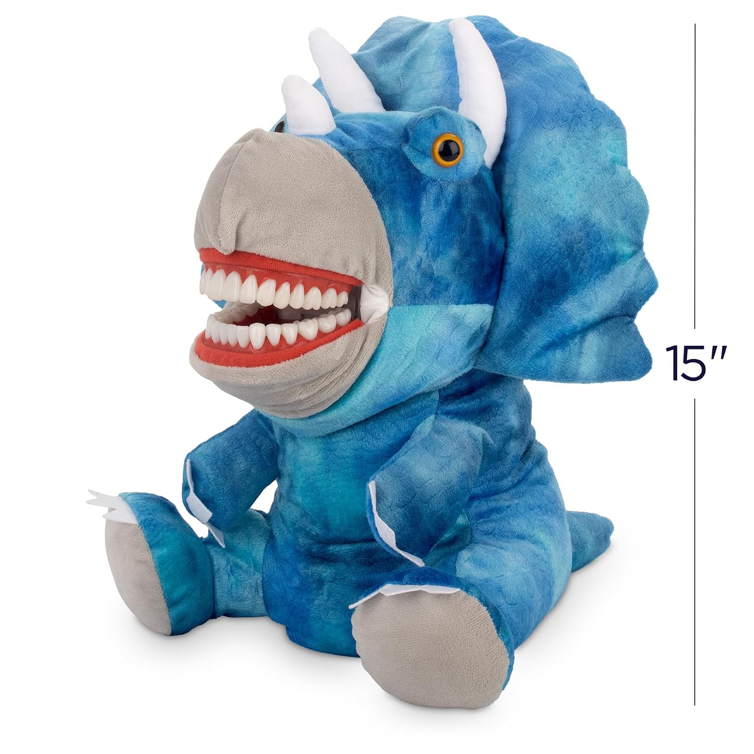 Practi Pals Tallulah Triceratops Dental Hygiene Puppet, Dental Educational Plush Doll, Oral Health Teaching Aid with Fully Flossable Typodont