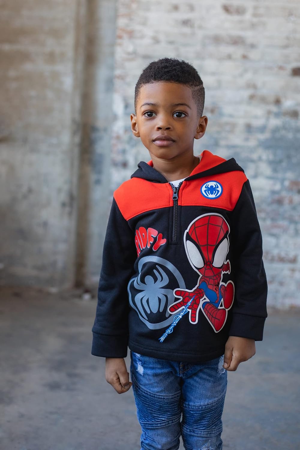 Marvel Spidey and His Amazing Friends Ghost-Spider Miles Morales Spider-Man Fleece Half Zip Hoodie Toddler to Little Kid - Image 3