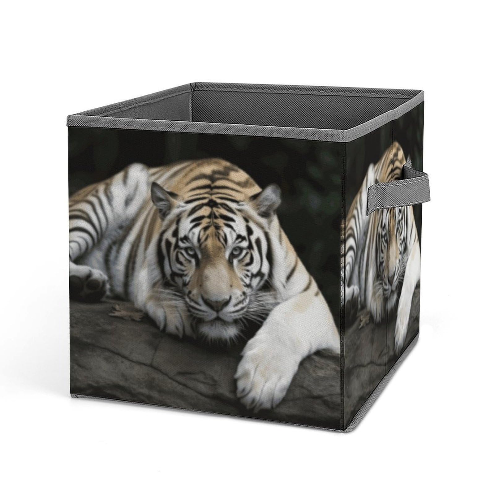 JTREHY Tiger Lie On Rock Storage Bins Sturdy Large Capacity Folding Sorting Boxes Convenient Stable Storage Box Collapsible Fabric Storages Cubes Organizer with Handles