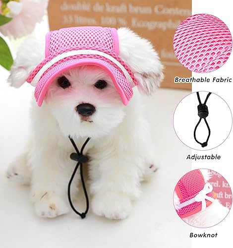 Miniatura 2 de Winmany Paquete de 2 gorras de béisbol para mascotas, visera de verano para proteger el sol, ajustable, malla para gatos, con agujeros para las