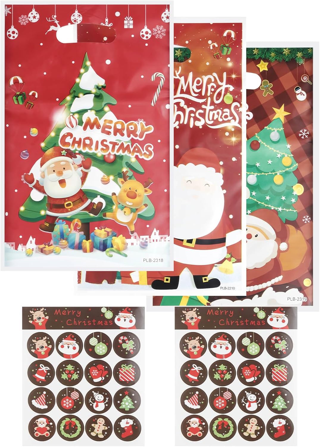 Yiran 30pcs Christmas Party Bags with 36sticker, Plastic Small Gift