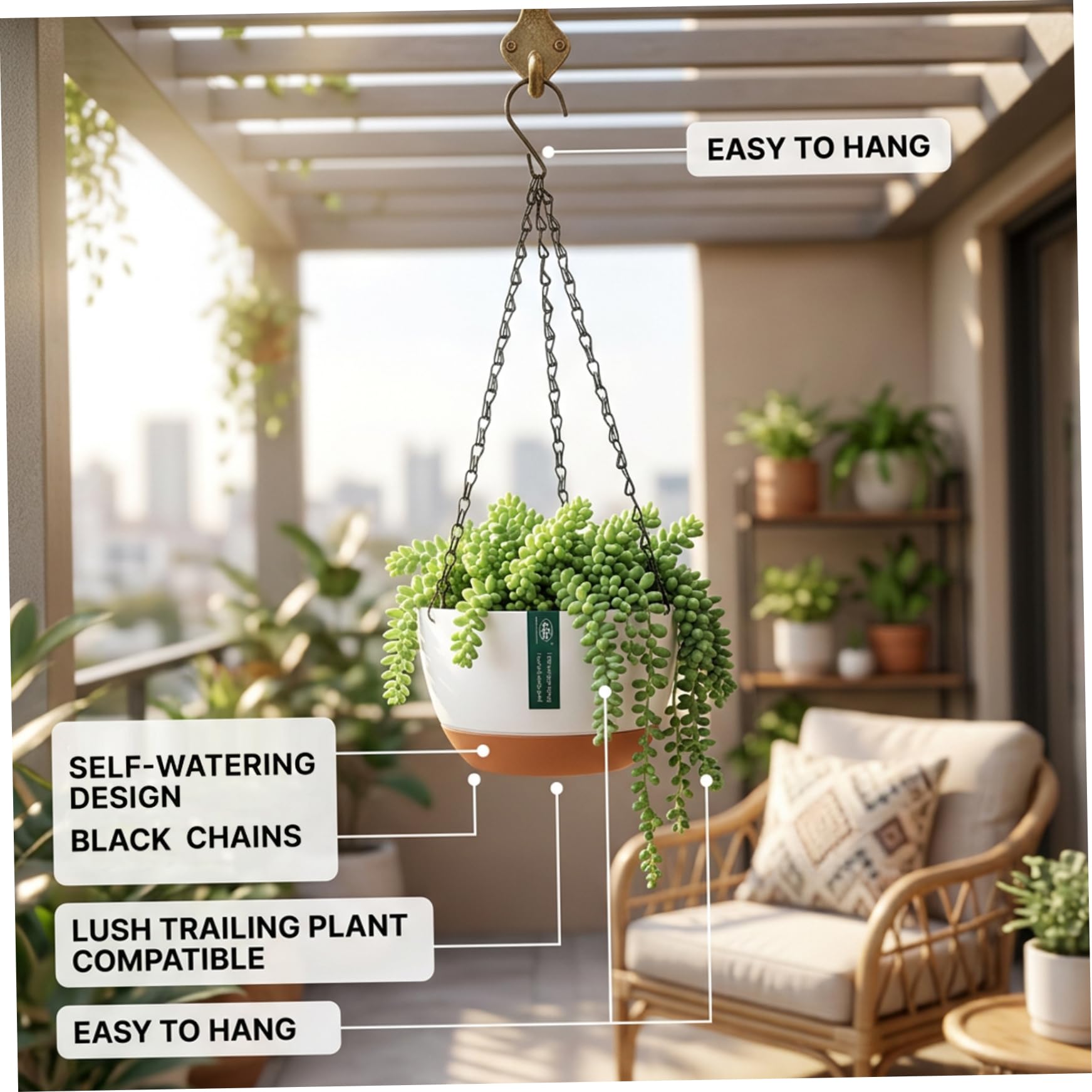 Confezione da 2 fioriere sospese da 10 pollici, vasi da fiori sospesi con funzione di irrigazione automatica e 2 tipi per piante da interno ed esterno, balcone, giardino, vaso per piante.