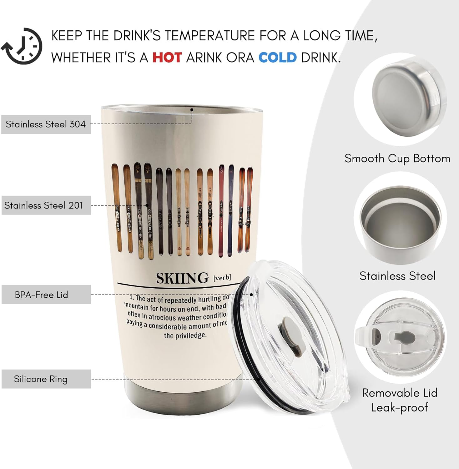 Skiing Gifts 20oz Travel Coffee Mug Tumbler, Ski Gifts for Women Men, Ski Lover Gift, Skiing Definition Winter Stainless Steel Tumbler with Lid and Straw - Image 6