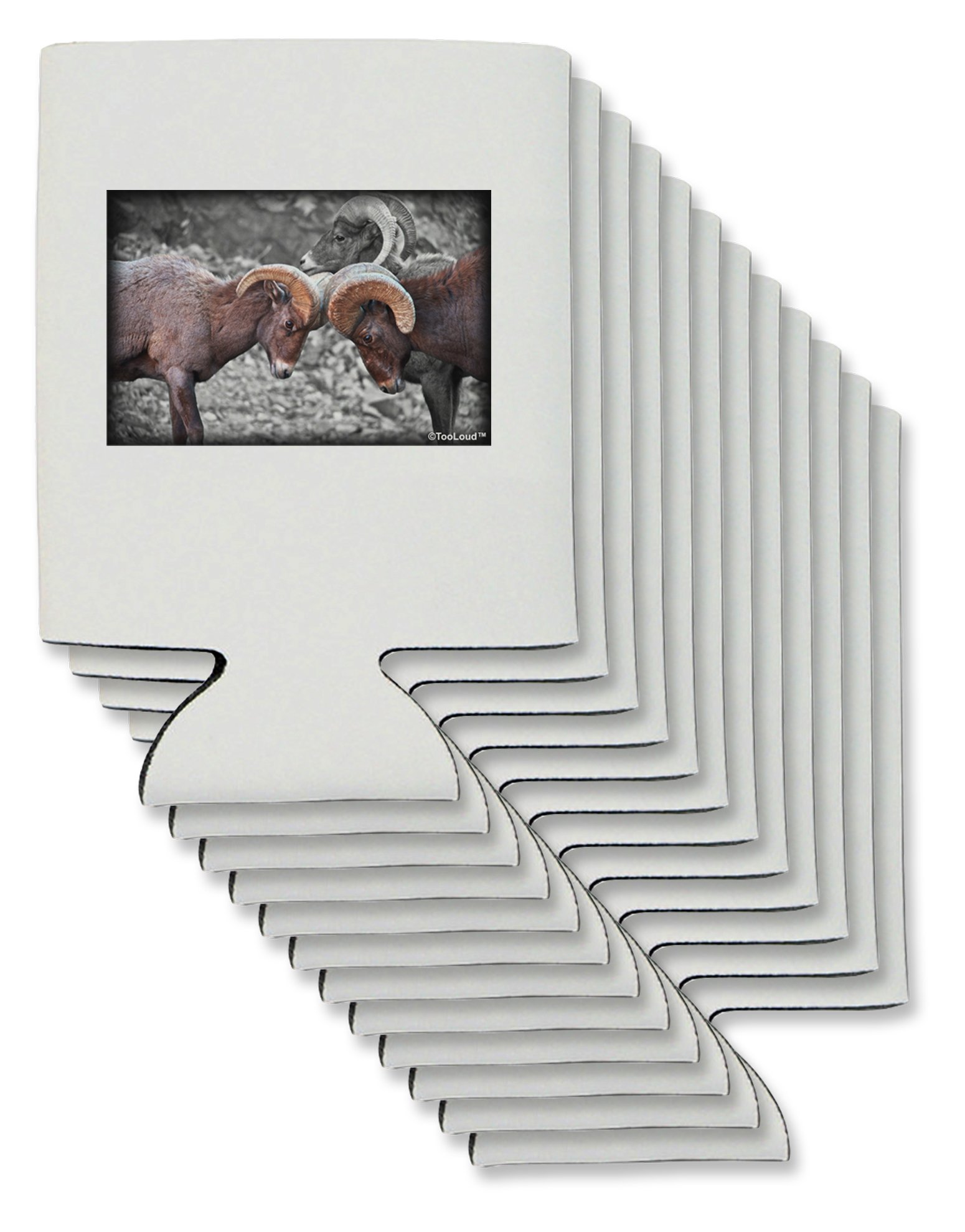 TooLoud CO Bighorn Head Butt Desaturated Can/Bottle Insulator Coolers - 12 Pieces