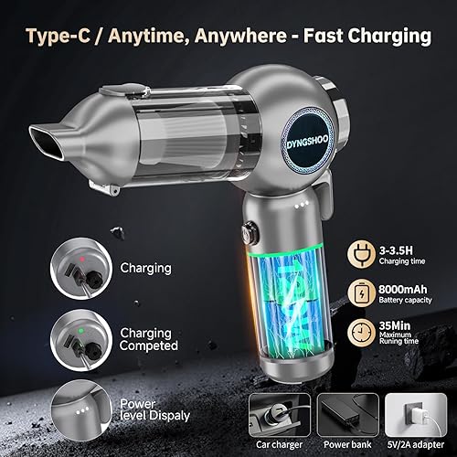 Miniatura 4 de Aspiradora portátil inalámbrica de 20000 PA de alta potencia, mini aspiradora 4 en 1, bomba de soplador de aire comprimido, aspiradora de mano con