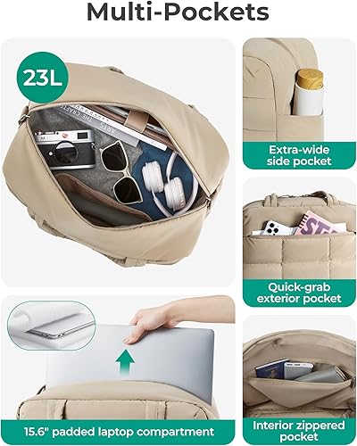 Miniatura 4 de BAGSMART Bolsa de gimnasio para mujer, bolsa de viaje de 23 litros, resistente al agua con compartimento para zapatos, Desierto, Mediana, Elegante y