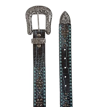 Western Croco Print Rhinestone & Turquoise Studded Leather