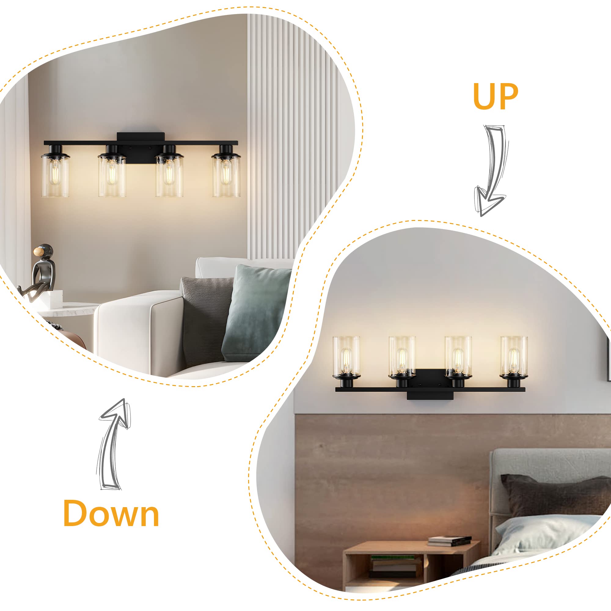 RyaHQ Bathroom Light Fixtures Over Mirror Bathroom Vanity Light Fixture 4 Light Vanity Lights for Bathroom Vanity Lighting Fixtures Wall Sconce Lamp Wall Light Fixtures Black