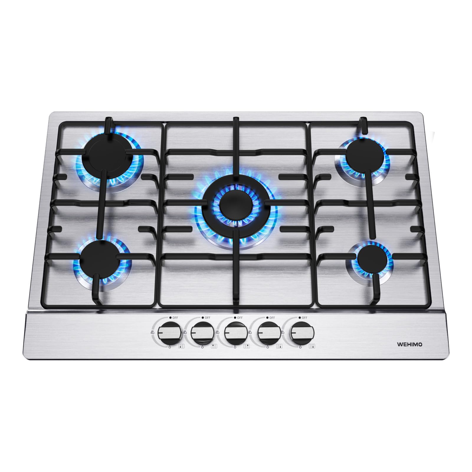 Wehimo - Placa de cocina de gas de 3 fuegos, placa de gas de 3 fuegos empotrable, mesa de cocción 60 cm, rejilla hierro fundido, 7750 W, cristal negro — view 12