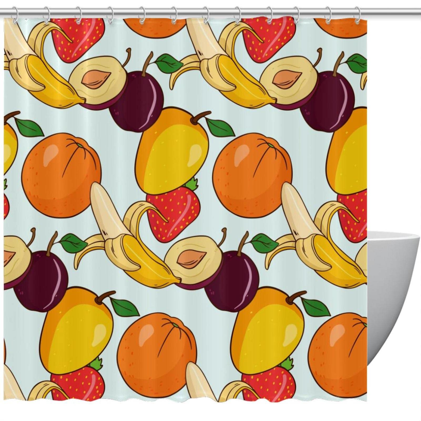 Rideau de salle de bain imperméable et coloré avec motif fruits 183x183