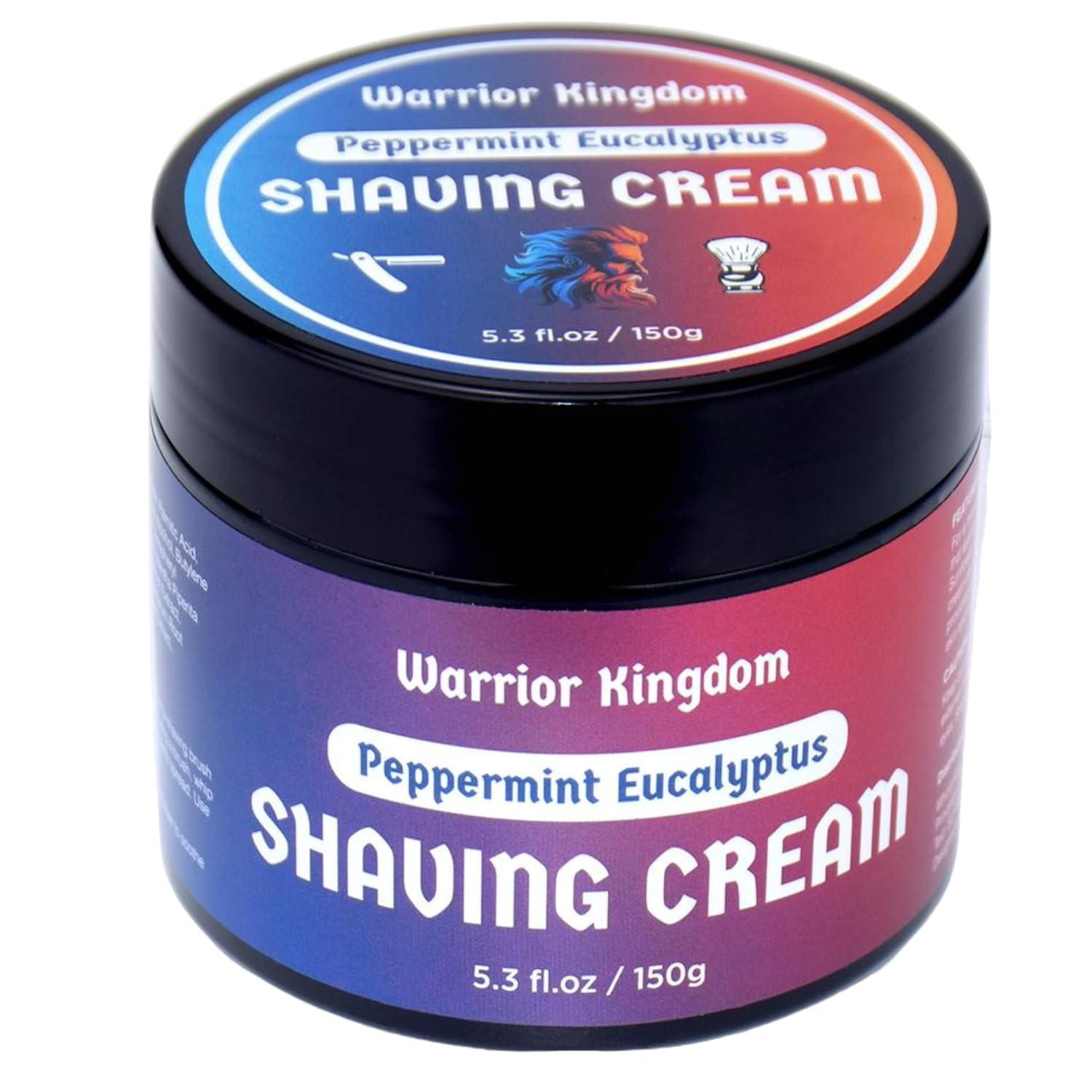 Warrior Kingdom Crema de afeitar - Eucalipto de menta. Aroma refrescante. Espuma cremosa rica para el afeitado más suave. Para cara, cabeza y cuerpo. Fórmula suave, no irritante para todo tipo de piel