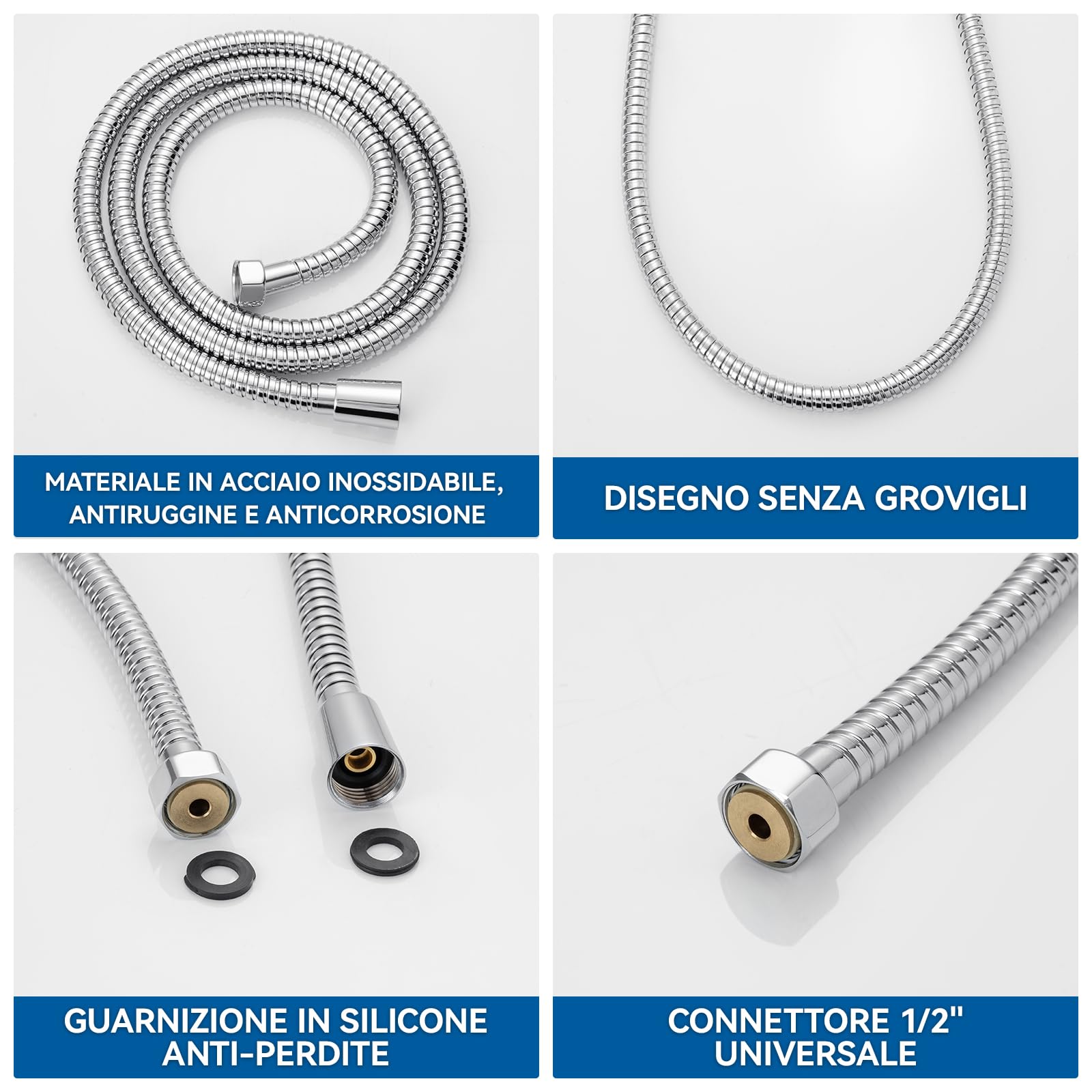 Auralum Saliscendi Doccia con Soffione, Set Doccia con Asta Doccia Saliscendi in Acciaio Inox (70cm), Inox Tubo Flessibile (150cm) e Soffione (4 Funzioni,12.7cm) con Supporto Soffione Doccia, Cromato