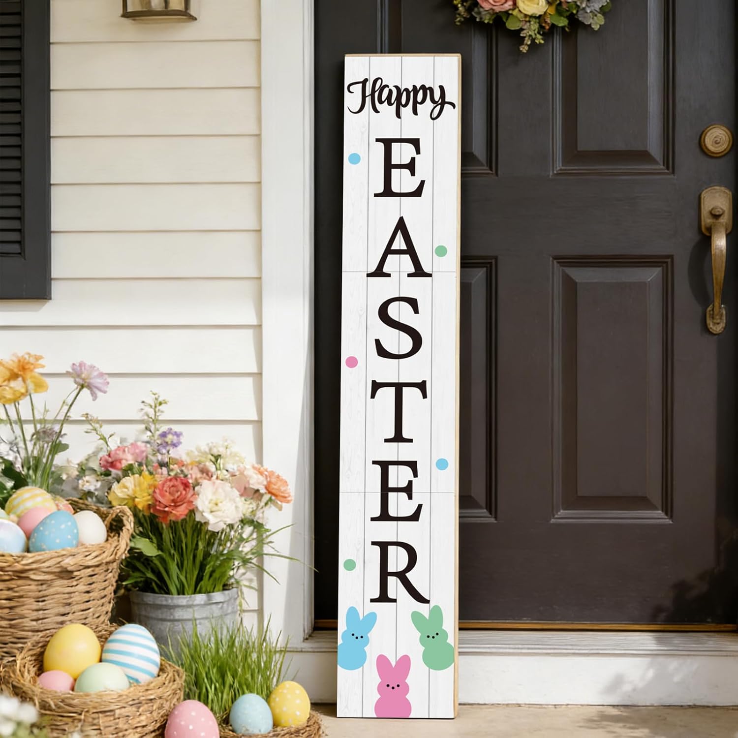 Easter Porch Decor Easter Porch Sign Outdoor Decorations Bunny Welcome Wooden Door Decorations Indoor Outside Welcome Sign for Front Door 46.8 Inch