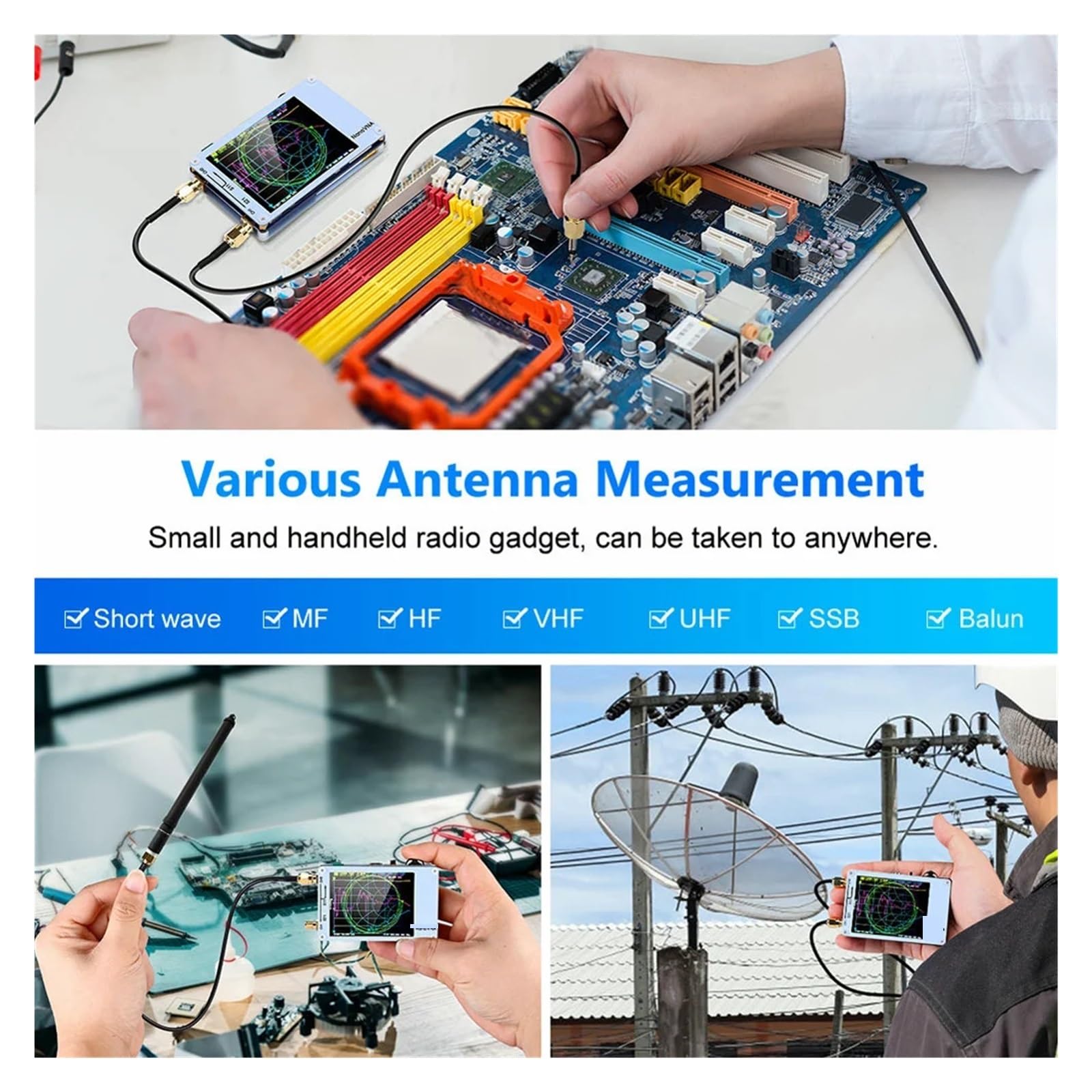 Analizator sieci bezprzewodowej Wektorowy analizator sieci VNA 50KHz-900MHz cyfrowy ekran dotykowy krótkofalówka MF HF VHF UHF analizator antenowy fala stojąca Analiza siły sygnału