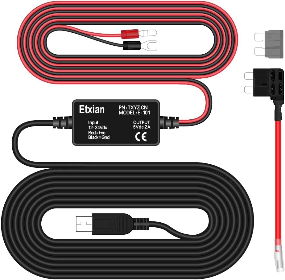 Car Camera Hardwire Kit 12V to 5V Mini USB & All Mini USB Dashboard Camera Power Supply Car Charger DVR Power Box