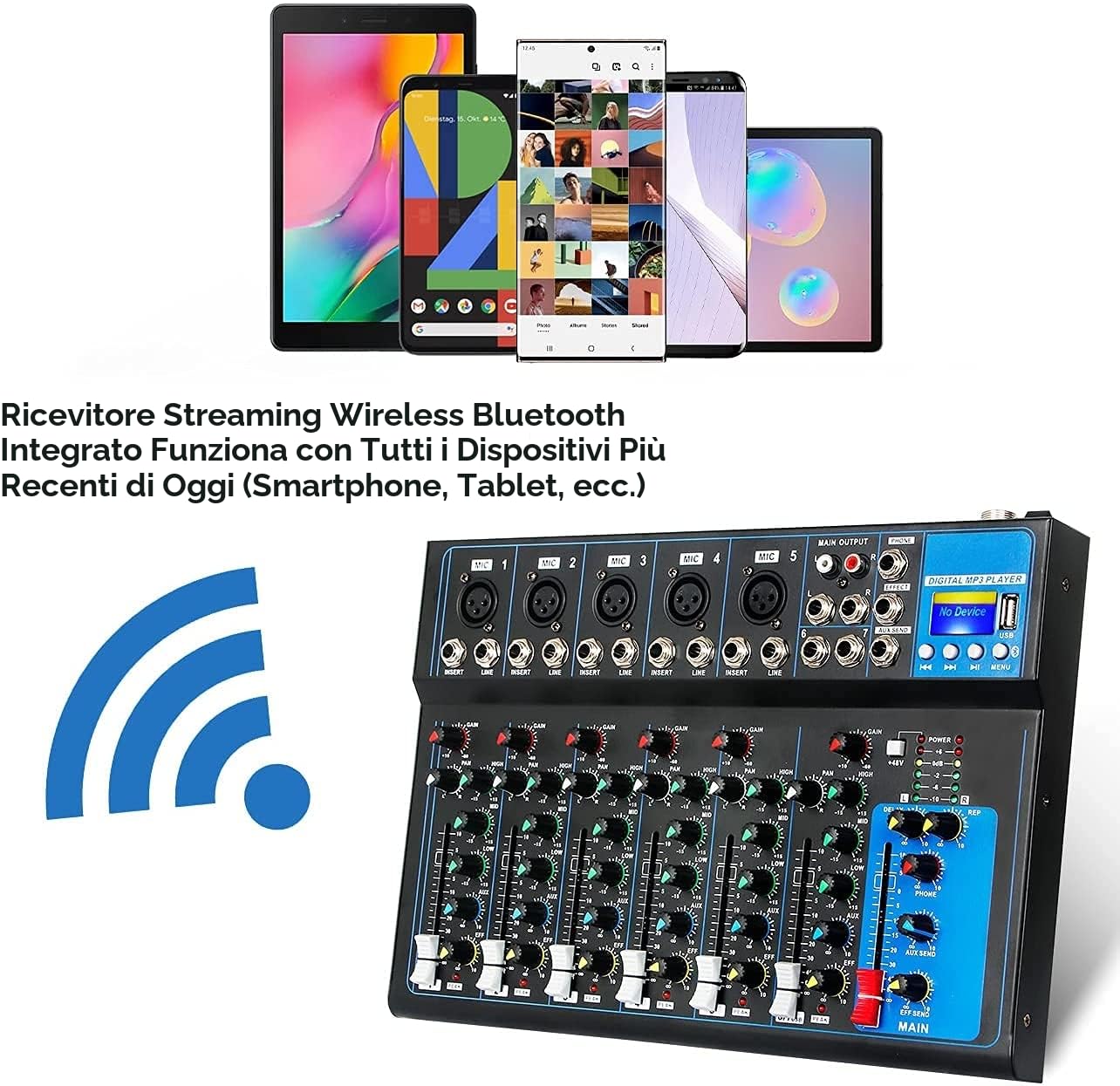 Depusheng HT7 mixer audio portatile bluetooth con console di missaggio audio DJ usb 7 channel Band mixing boards jack mp3 alimentazione 48V