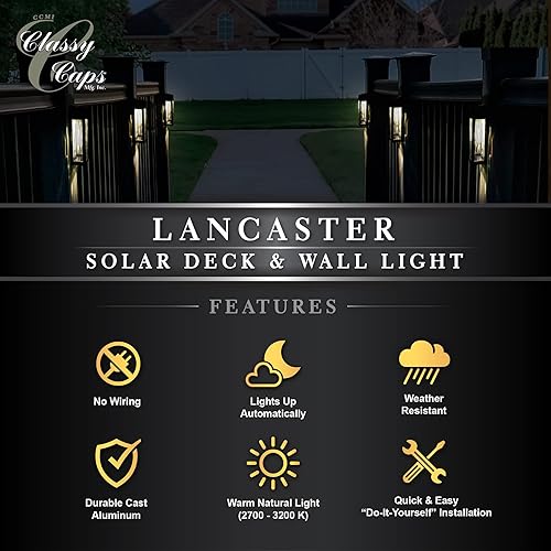 Miniatura 6 de Classy Caps SWL888 - Lámpara Lancaster de aluminio negro para cubierta y pared (paquete de 2) - Iluminación LED solar para exteriores, aluminio