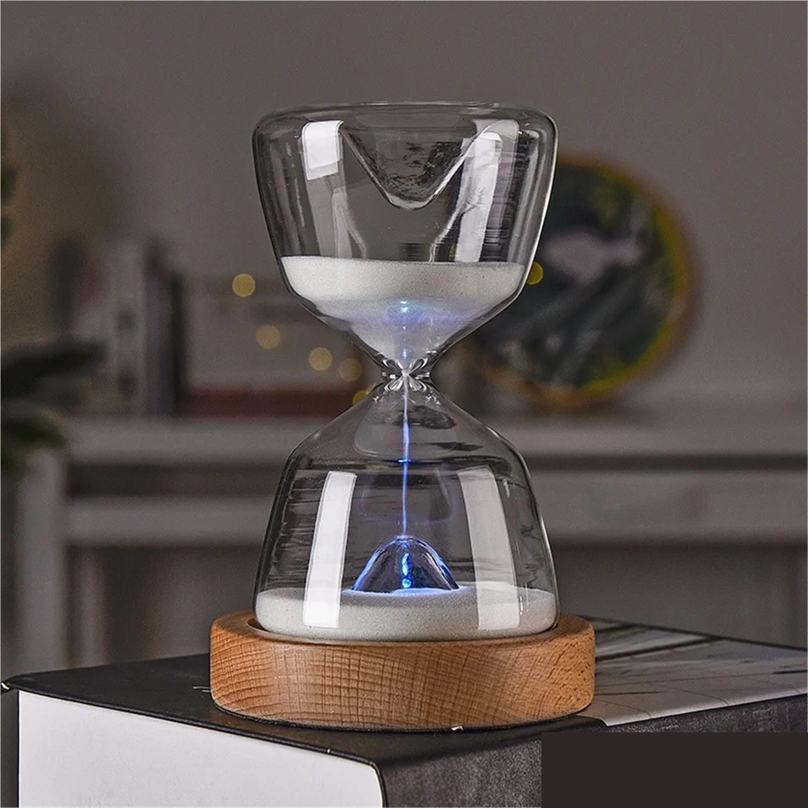 Reloj de Arena Luminoso con Control Remoto, Temporizador 15 Minutos, luz Nocturna y Base Madera para La Decoración De La Sala De Estar