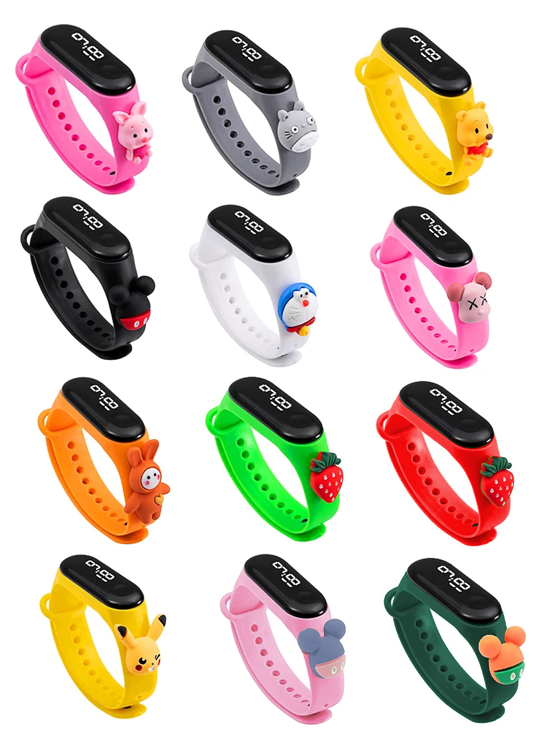 Time Up Digital LED Dial Multi-Quantity 3D Design Gift Watches for Boys & Girls -M5MULTI-X (Set of 12-All Color)