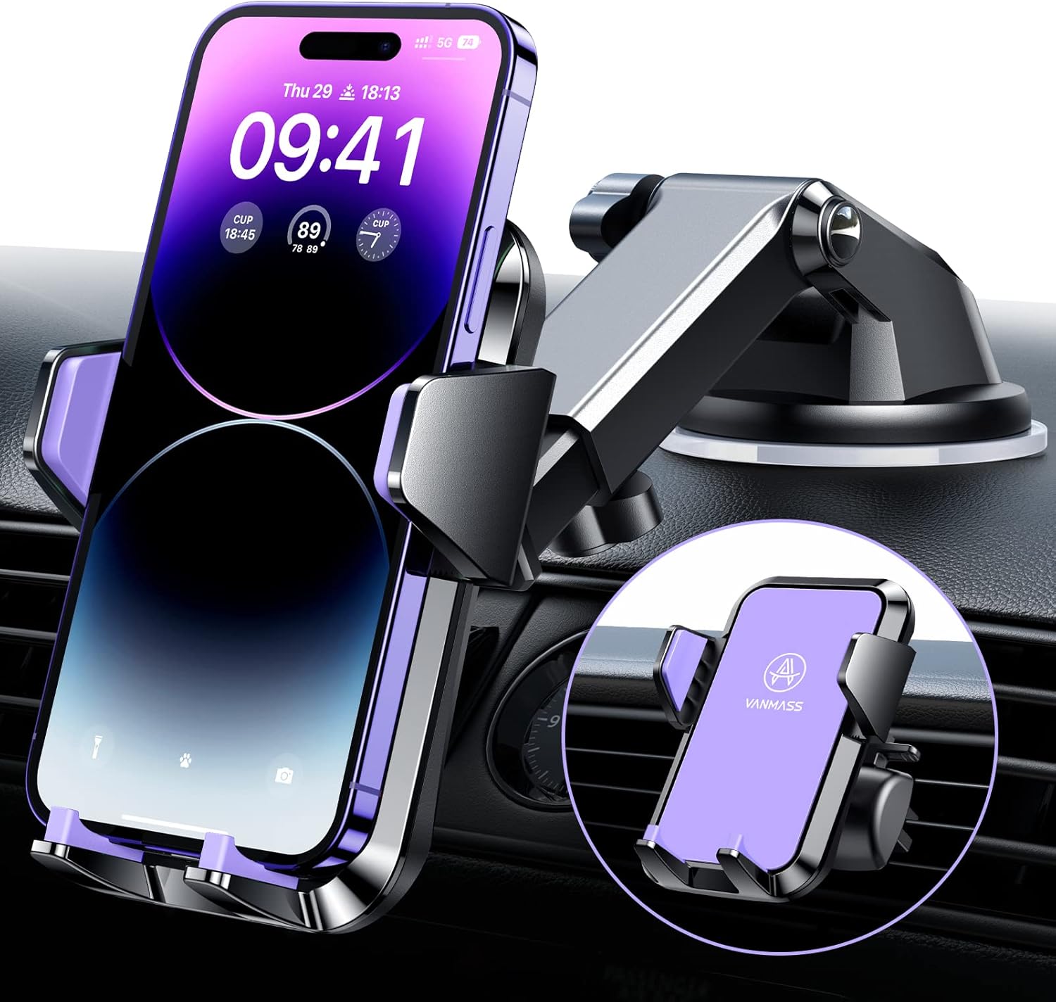 VANMASS [2024 Upgraded] Car Phone Mount with Most Secure