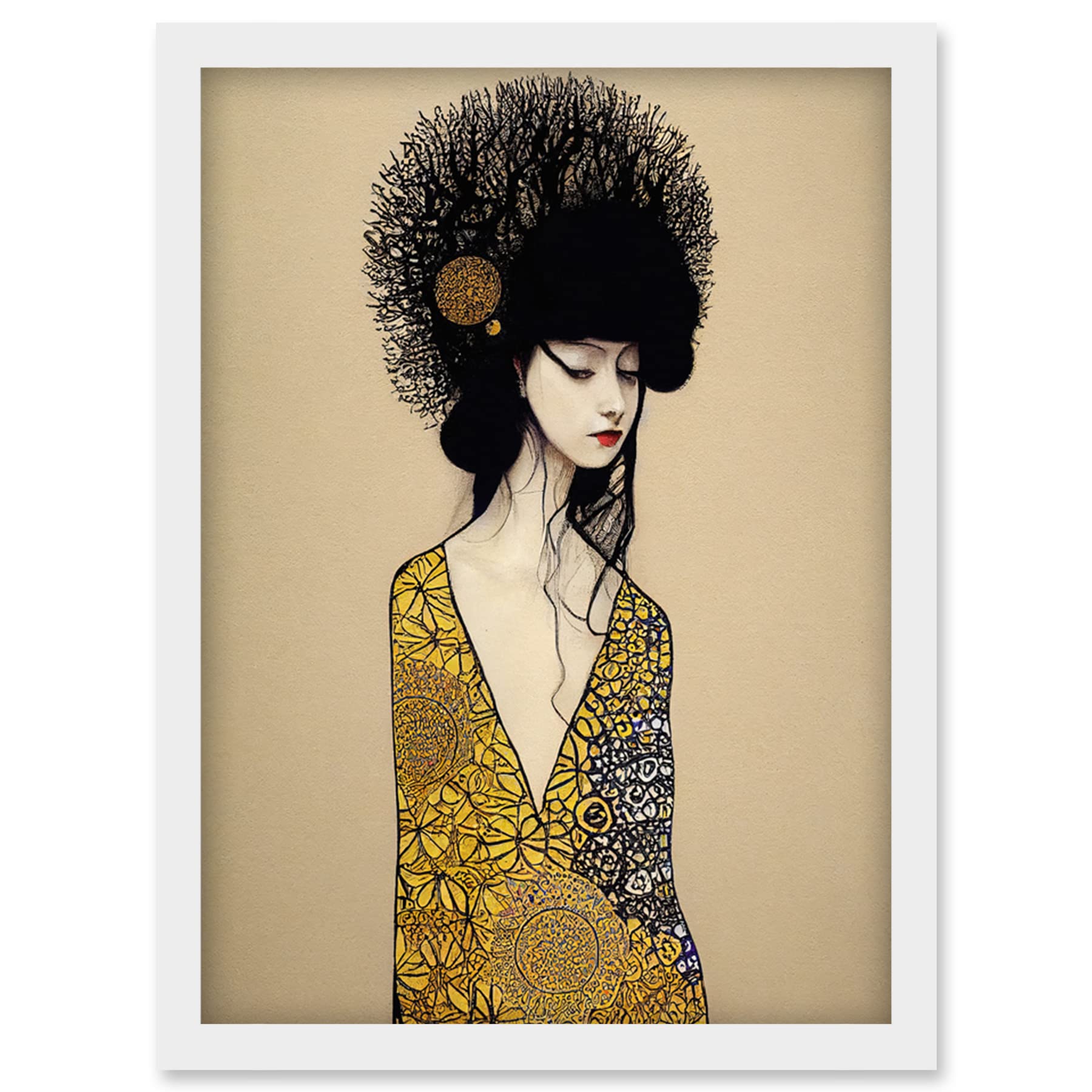 Artery8 Framed Wall Art Print - Klimt Style Robe Artwork - Gold